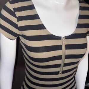 Vintage Guess Green and Black Striped Fitted T with Zipper M